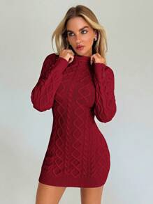 Aloruh Vestido corto de punto grueso de cuello alto estilo cable para mujer, nuevo lanzamiento de otoño/invierno, uso diario, look sexy y elegante