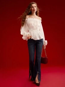 MOTF PREMIUM OFF SHOULDER GATHERED STEREO FLORAL BLOUSE,VALENTINE'S DAY,SPRING/SUMMER