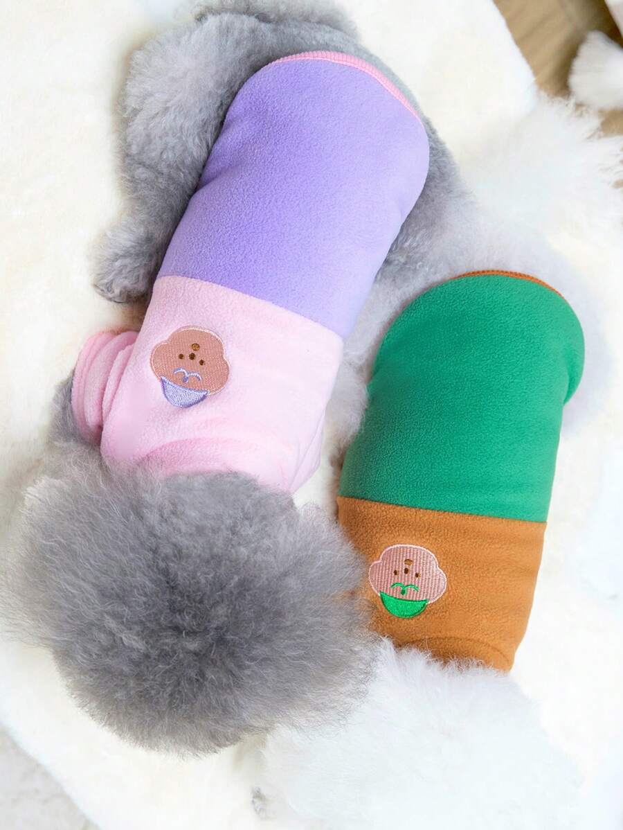 PETSIN 棕色和绿色可爱熊设计保暖衬里套头宠物连帽衫 - 綠色 - 查看 1