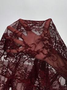 EgrlEra Petite 女士性感透视蕾丝修身长袖衬衫（随机剪裁） - 紫紅色 - 查看 6