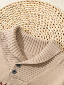 SHEIN Toddler Boys College Style Jacquard Knitted Sweater Set, Autumn/Winter - Khaki - View 7