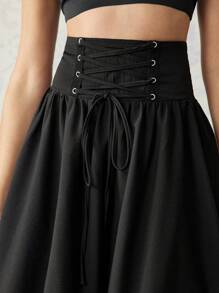 SHEIN MOD Falda negra con detalle de cintura anudada y bajo con volantes, vestimenta occidental para mujeres, faldas negras para mujeres, faldas largas negras vintage - Negro - Ver 5