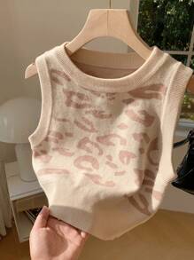 Comfortcana Women Leopard Print Jacquard Knit Sleeveless Top - Khaki - View 7