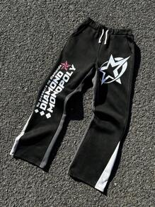 SHEIN Loose Fit Casual Letter Print Color Block Teen Boys Long Sweatpants