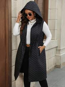 SHEIN LUNE Plus Size Women Long Sleeveless Zip-Up Jacket, Winter Thanksgiving Outfit Women New Years Women Outfit Winter Dresses Winter Clothes Women Rave Outfits