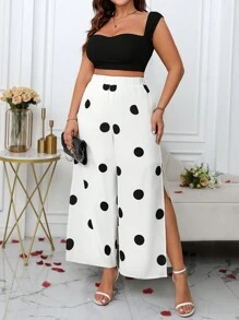 SHEIN Clasi Plus Size Women Fashionable Versatile Casual Open Slit Design Pants, Suitable For Valentine's Day Party, Evening Gown, Elegant Fashion Women Lounge