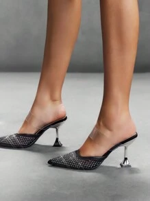 CUCCOO SZL 女士尖头网眼高跟鞋，适合圣诞节和新年假期氛围秋冬季 - 黑色 - 查看 5
