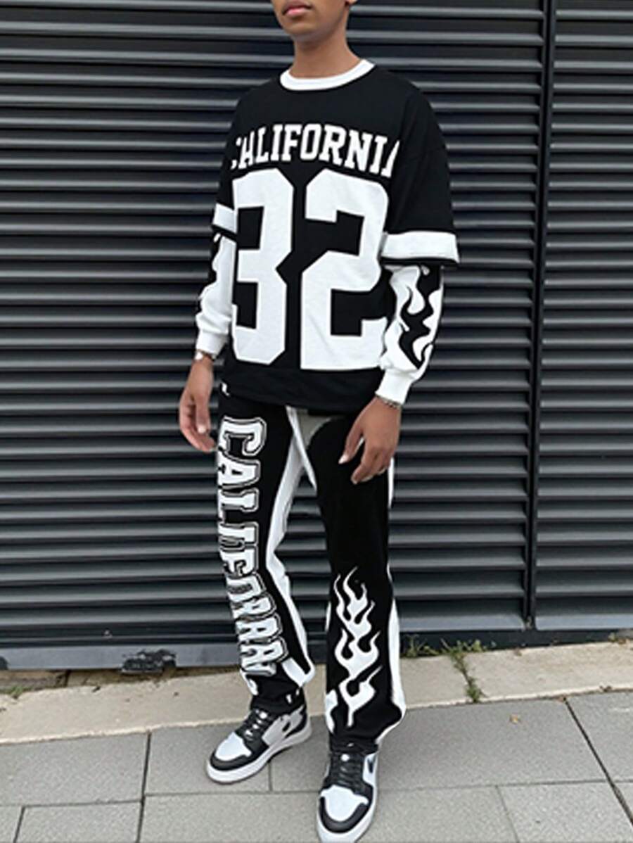 SHEIN Tween Boys Casual Sporty Letter Print Crew Neck T-Shirt And Pants Set, 2pcs/Set - Multicolor - View 1