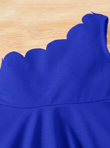 SHEIN Cute & Elegant Baby Girls Blue Asymmetrical Neck Cocktail Dress, Suitable For Weddings And Parties - Blue - View 3