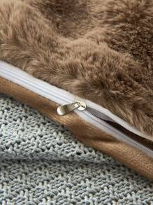 1个咖啡棕色仿兔毛装饰枕套（不含枕芯），现代法兰绒绒面枕套，带拉链封口，适用于家居、沙发、客厅 - 棕色 - 查看 7