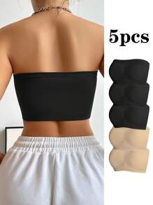5pack Solid Ruched Bustier Bra