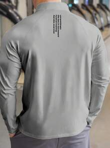 Manfinity Running 男式前拉链长袖图案字母印花休闲运动卫衣 - 灰色 - 查看 2