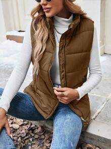 EMERY ROSE Áo khoác phao cổ bẻ khóa kéo cho nữ mùa đông - Cà phê nâu - Xem 5