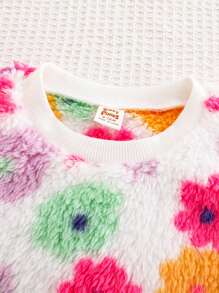 Cozy Pixies Baby Girl Strawberry Pattern Crew Neck Long Sleeve Pullover Sweatshirt, Casual Versatile Thick Thermal Lined - White - View 4