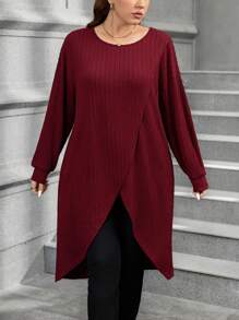 SHEIN Clasi Große Größen einfarbiger gestrickter Longpullover, lässiger Herbststil, Neujahrsdamen