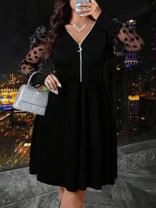 SHEIN Clasi Plus Size Black Mesh Contrast Party Dress - Black - View 6