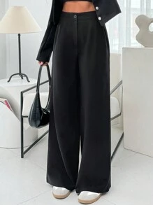 EURMUSE Women's Solid Wide Leg Palazzo Pants - Black - View 6