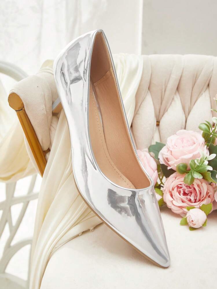 CUCCOO HITCHD Zapatos de mujer de tacón bajo y punta afilada de color plateado, con cierre deslizante, sexys y elegantes para ir al trabajo, citas, bodas, ocasiones formales
