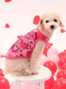 PETSIN 1 件情人节粉色宠物猫狗印花背心 - 彩色 - 查看 6