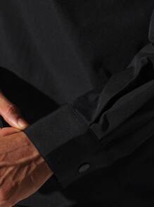 SUMWON Regular Fit Half-Zip Long Sleeve Nylon Shirt - Black - View 7