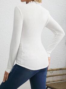 SHEIN Maternity Casual Solid Color Ruffle Trim Slim Fit T-Shirt, Autumn