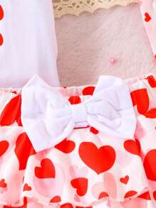SHEIN 2pcs Baby Girl Heart Printed Halter Top And Ruffle Hem Bottom Set - White - View 5