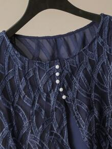 Lacomfia Elegancki, kontrastowy, siateczkowy, okrągły dekolt, rękaw 3/4, luźna, swobodna koszula i elastyczne spodnie w pasie, dwuczęściowy komplet w dużym rozmiarze, wiosna/jesień