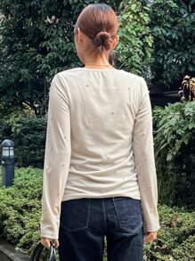 FRIFUL 女士休闲圆领串珠长袖T恤，秋季女装