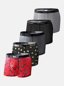 Paquete de 5 bóxers tipo brief casuales con estampado de letras minimalista para hombres - Multicolor - Ver 1