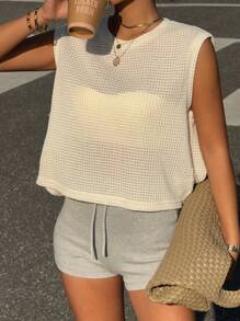 Siren Gaze Camiseta de tirantes de mujer con patrón de gofre blanco, estilo casual de vacaciones, adecuada para primavera/verano, estilo de vacaciones versátil - Multicolor - Ver 6