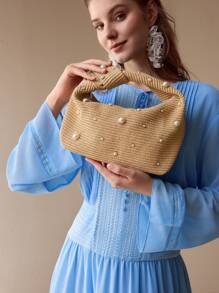 MOTF PREMIUM 女士仿珍珠串珠拉链顶部提手包