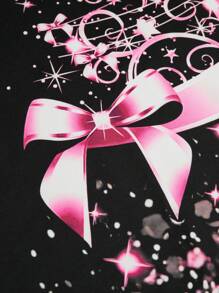 SHEIN LUNE 大码女式情人节图案印花休闲短袖针织连衣裙，春夏 - 黑色 - 查看 5