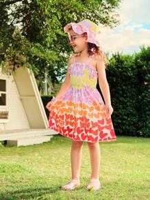 SHEIN Vestido sin mangas con estampado digital de corazones de colores para niña pequeña