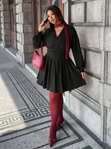 Calvaya Black Waisted & Spliced Short Dress