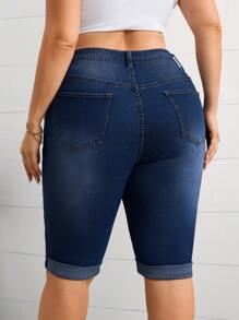 SHEIN Essnce Plus Size Relaxed-Fit Washed Distressed Denim Shorts