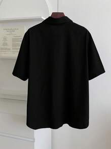 SHEIN LUNE Plus Size Women's Black Rhinestone Embellished Short Sleeve Blouse - Black - View 2