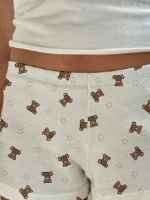 SHEIN EZwear Casual Simple Cute Pentagram Teddy Bear Print Women Shorts, Suitable For Spring/Summer - Multicolor - View 4