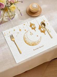 Ramadan Kareem Placemats - Heat Resistant, Machine Washable, Non-Slip Table Mats For Eid Al-Fitr Celebration, Home & Restaurant Use - Set Of 4/6 Moon & Star Pattern Dining Table Decor - Multicolor - View 8