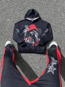 SHEIN 2pcs/Set Teens Boy Loose Graphic Hoodie Pullover And Sweatpants Set - Multicolor - View 1