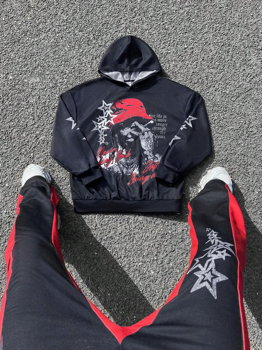 SHEIN 2pcs/Set Teens Boy Loose Graphic Hoodie Pullover And Sweatpants Set - Multicolor - View 1