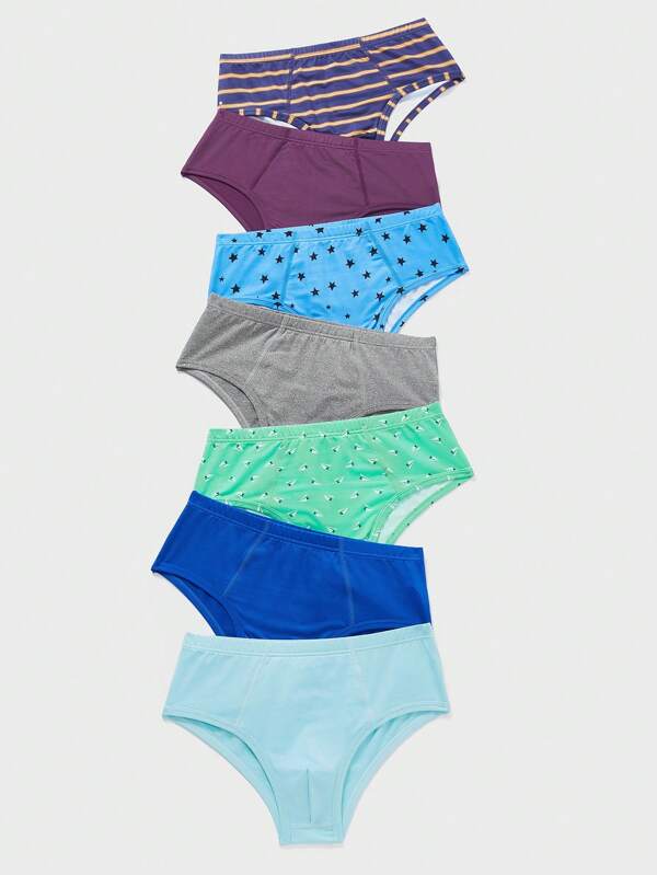 Set de 7 piezas de ropa interior para niños con estampado de conchas marinas, estrellas de mar y líneas de seda de leche