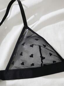 PetitDoll Valentine's Day Sexy Sheer Heart Jacquard Mesh Wireless 2Pcs Lingerie Set - Black - View 5