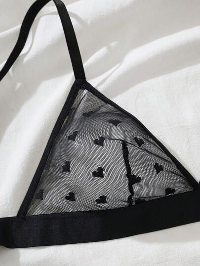 PetitDoll Verleidelijke Doorschijnende Heart Jacquard Mesh Wireless Lingerie Set view 5