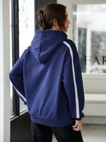 Women's Blue Long Sleeve Sweatshirt, Casual Sports Style For Back To School, Campus Fashion Pullover Fall - Blue - View 2