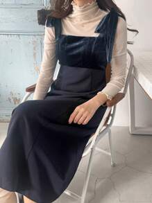 FRIFUL Elegancka Patchworkowa Długa Sukienka Damska Na Szelkach, Jesień/Zima, Sukienki Damskie Na Co Dzień