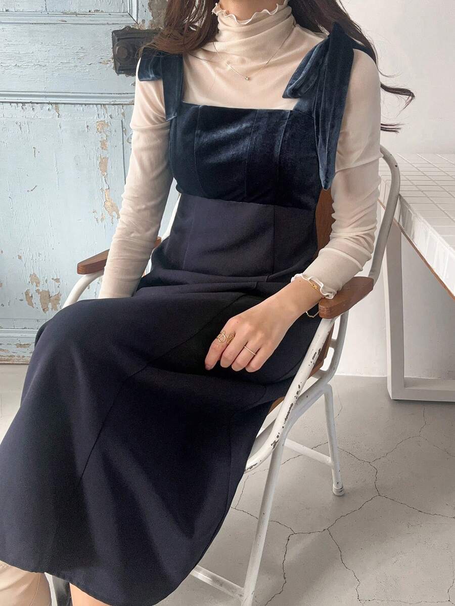 FRIFUL Elegancka Patchworkowa Długa Sukienka Damska Na Szelkach, Jesień/Zima, Sukienki Damskie Na Co Dzień