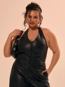 MUSERA Sexy Kunstleder Trägertop in Große Größen für Ausgehen, sexy, Urlaub, Auszeit, Rave, Konzert, Herbst Winter Saison