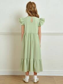 Wildeya Elegantes, minimalistisches Kleid für Tween Mädchen mit Jacquard-Textur und Volantärmeln, geeignet für Sommer und Frühling, für Ausflüge, Dates und Ferien
