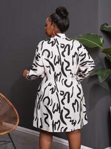 Slaydiva 女士优雅商务休闲印花收腰长袖衬衫裙，适合办公室穿着，秋季 - 杏色 - 查看 8