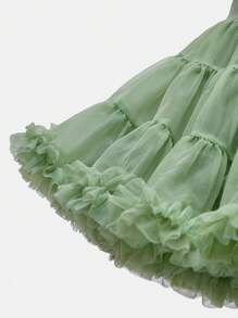 SHEIN Young Girls Ruffle Mesh Puff Ball Skirt, White, Elegant Design, Suitable For Spring, Summer, Autumn, Suitable For Outings, Parties, Can Be Paired With T-Shirts Or Blouses, Creates A Vibe, Adorable And Sweet Look,Holiday,Summer,Travel - Mint Green - View 4